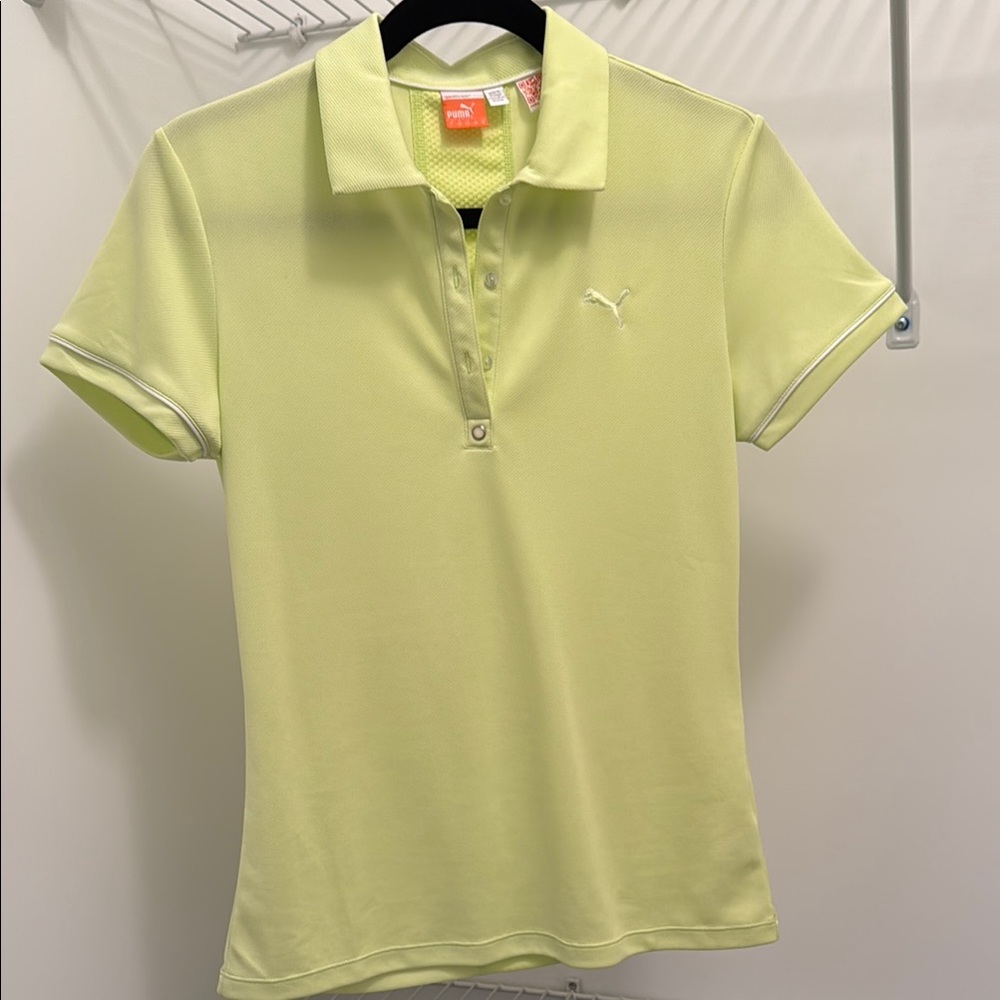 Puma Yellow Fitted Polo Tee with Cuffed Sleeves